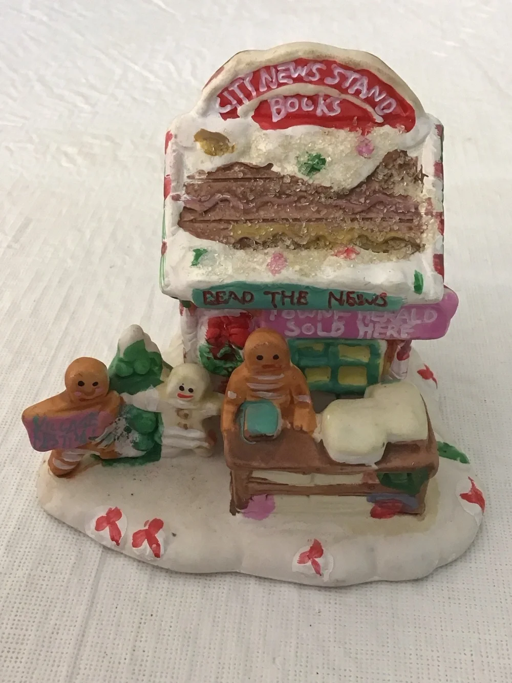 Festive Gingerbread Newsstand Holiday Figurine - White & Red Accents 2005  ##
